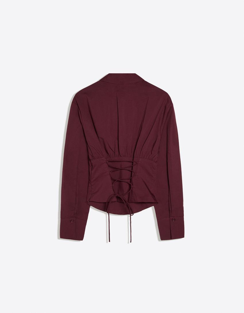 Long sleeve corset-effect shirt-Maroon