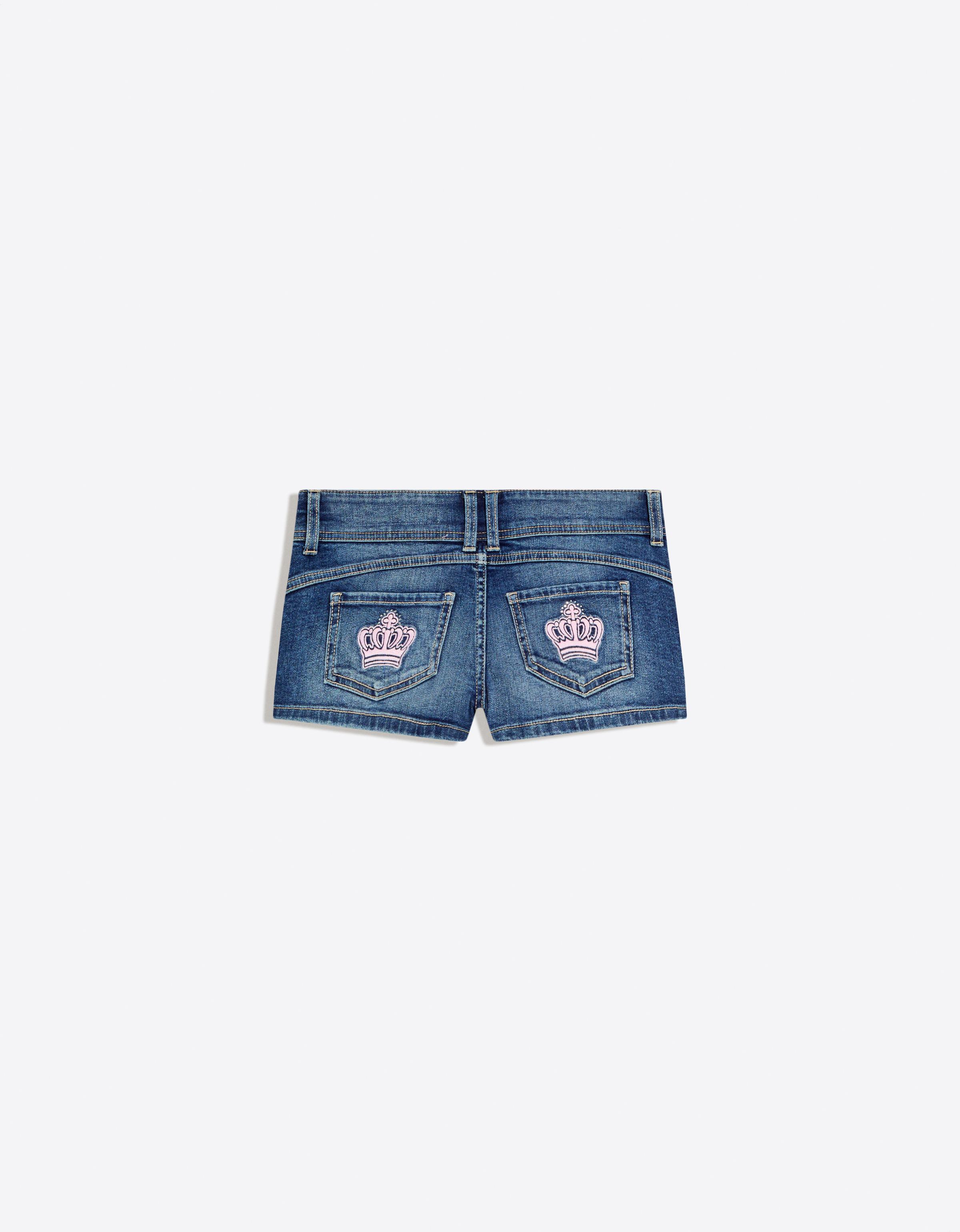 Embroidered denim mini shorts