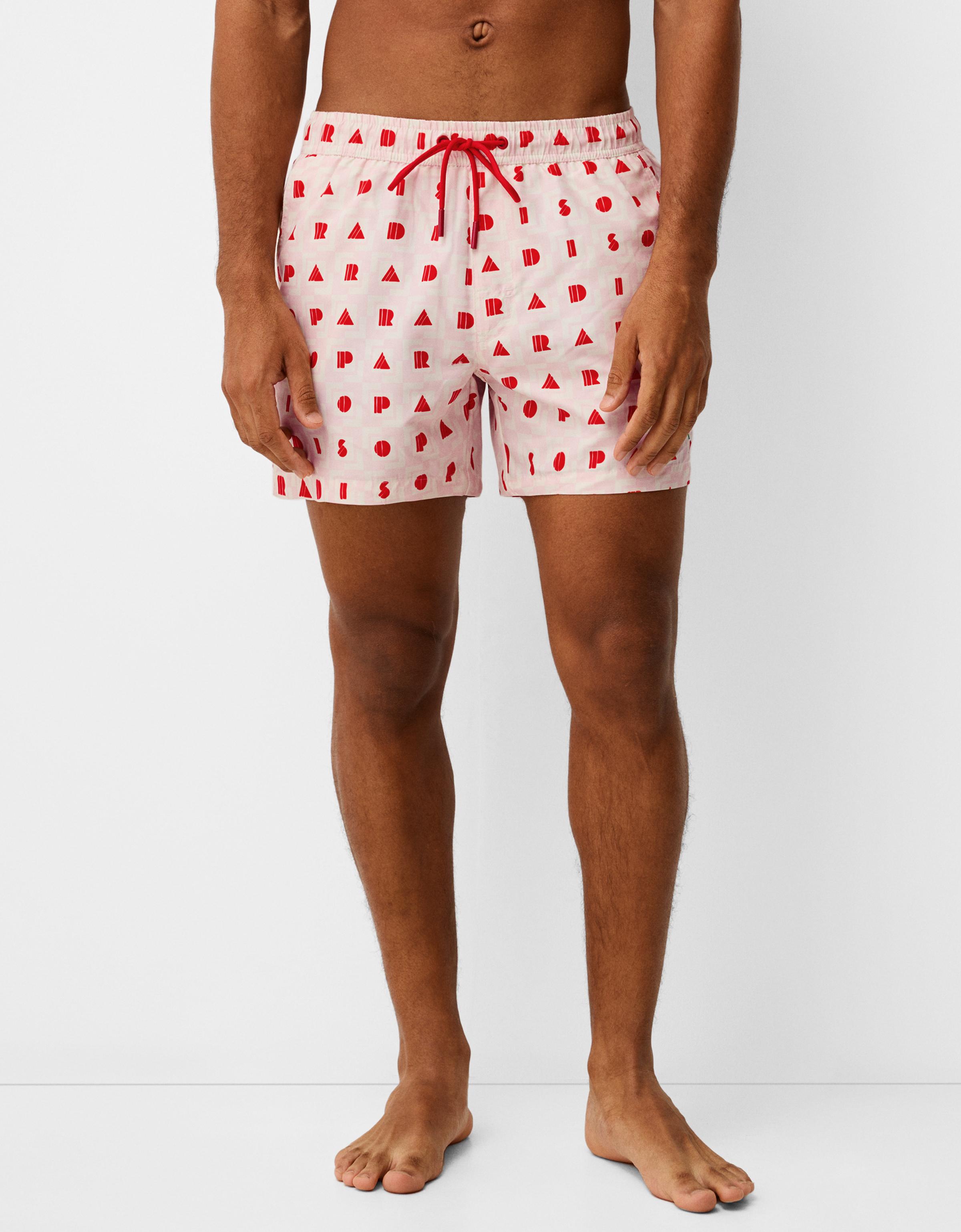 Bershka Badeshorts Bershka X Paradiso Mit Print Herren L Rosa