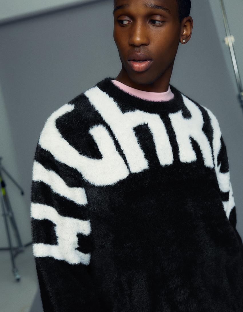 Suni kürk desenli kazak-Siyah