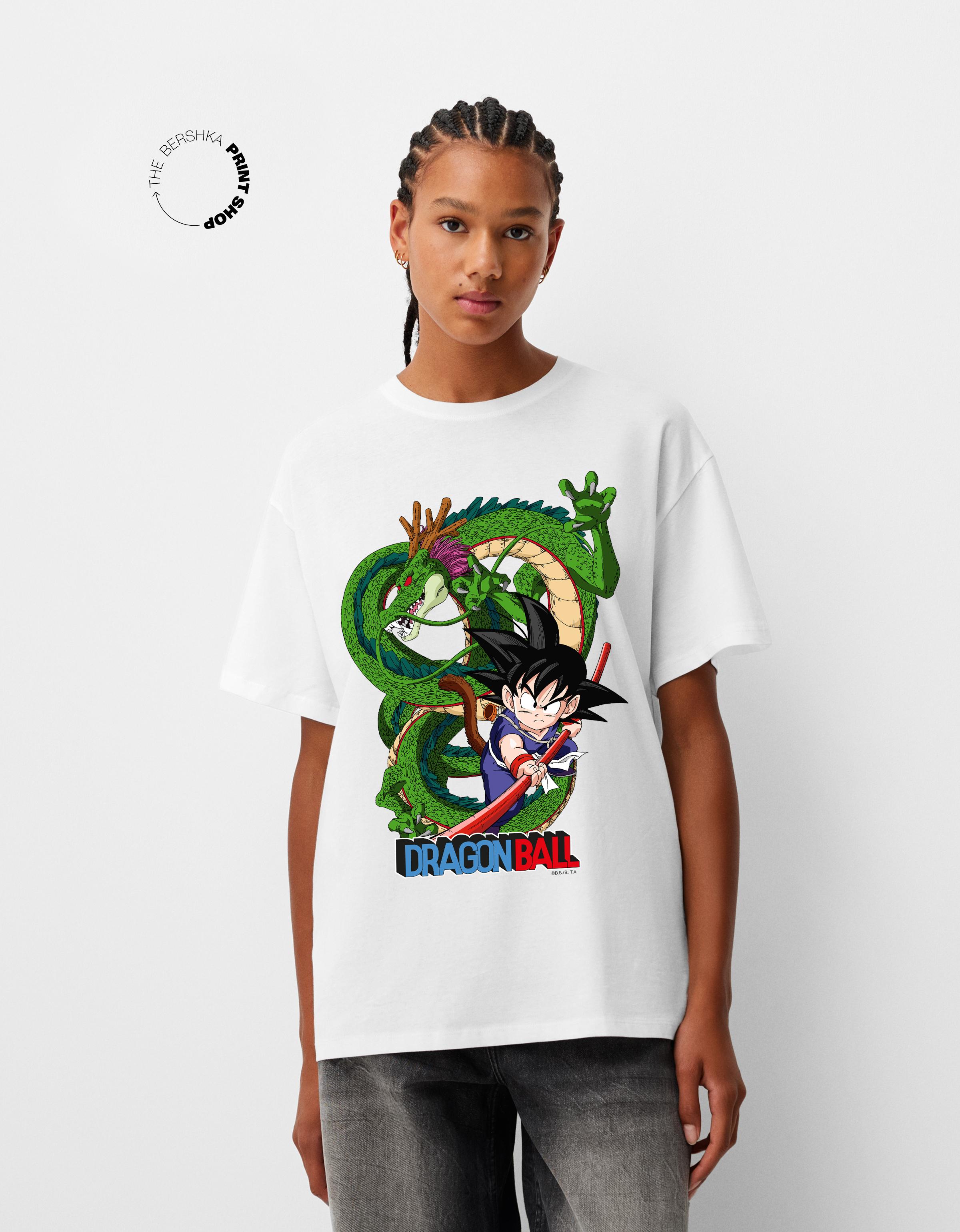 Bershka Oversize-Shirt Dragon Ball Mit Kurzen Ärmeln Damen M Grbrochenes Weiss