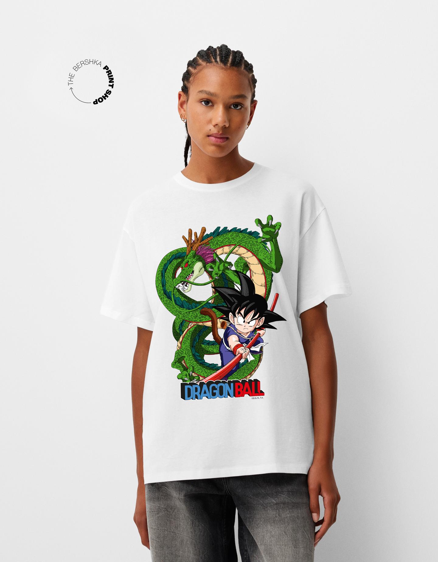 Bershka Maglietta Dragon Ball A Maniche Corte Oversize Donna S Bianco Roto