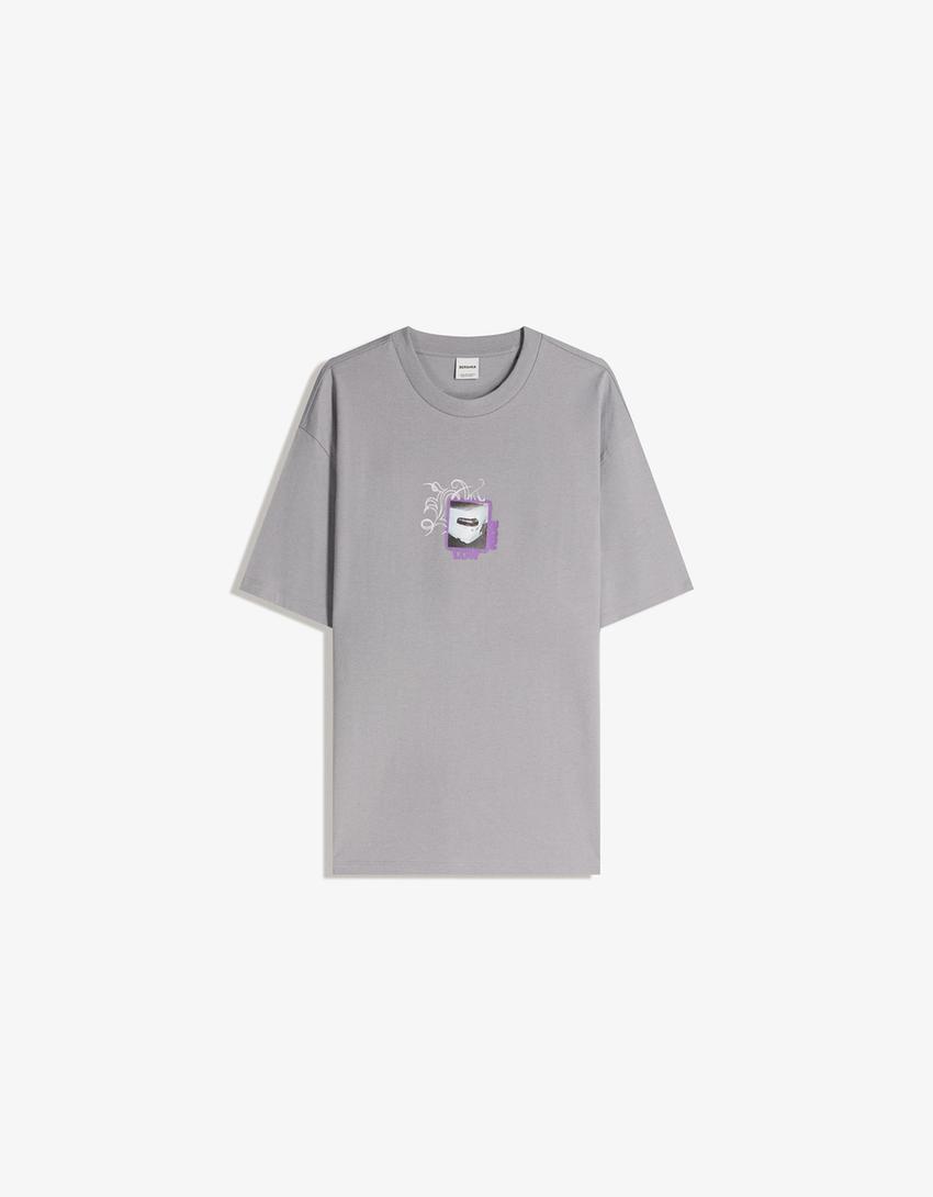 T-shirt à manches courtes imprimé-Gris