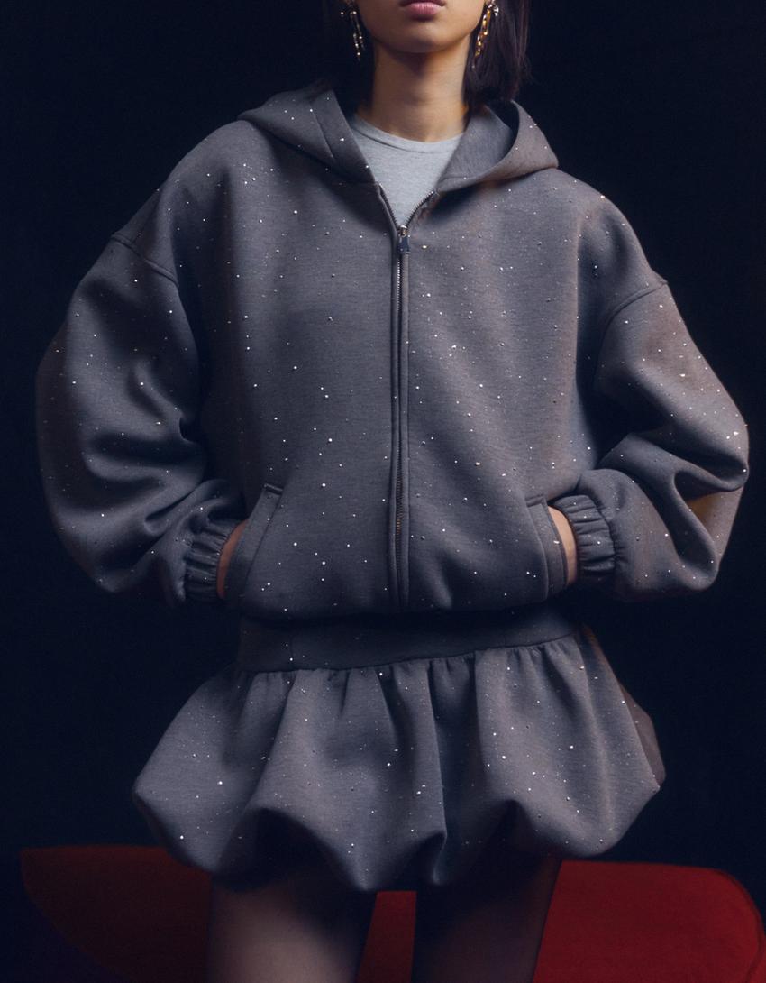 Shimmery neoprene-effect hoodie-Dark grey