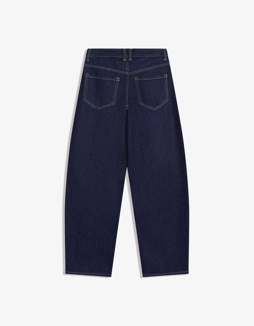 Düşük bel baggy barrel fit jean-Denizci mavisi