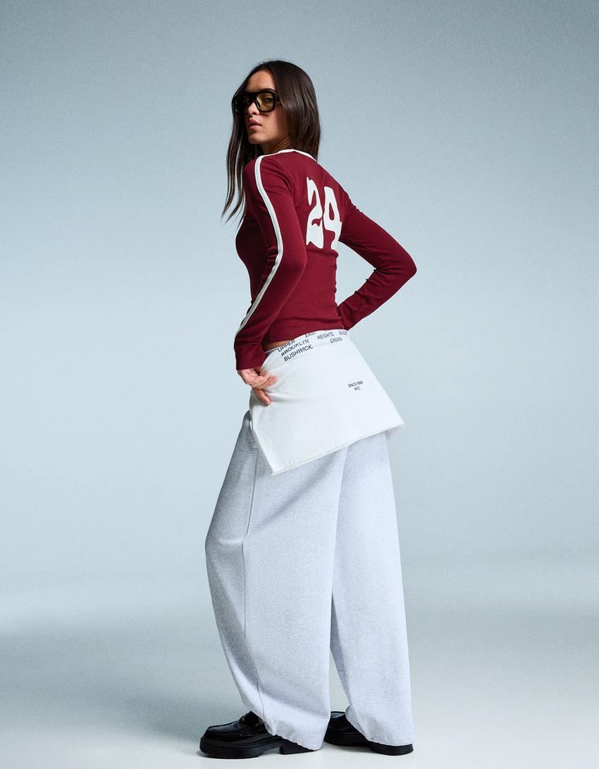 Long sleeve T-shirt with print-Burgundy
