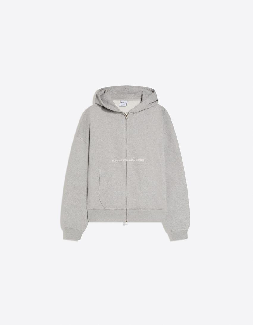 Boxy crop zip sweatshirt-Grey