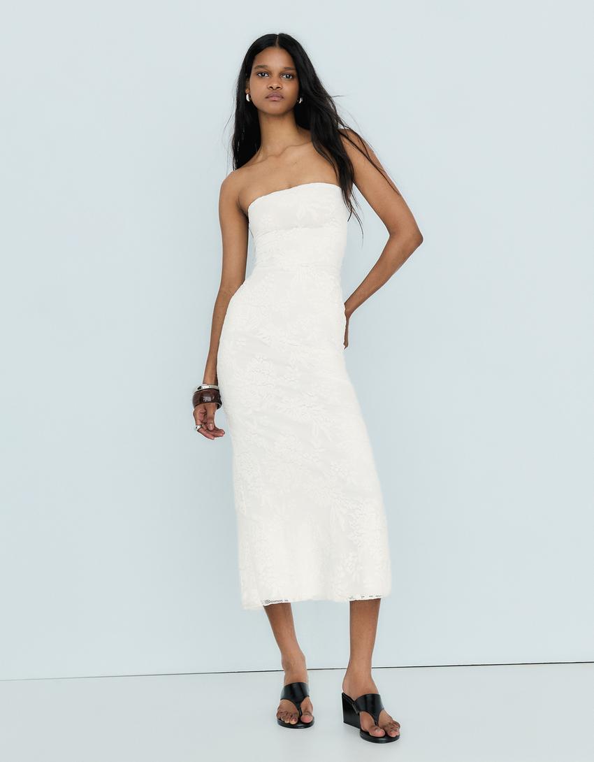 Rustic bandeau midi dress - Women | Bershka Rustic bandeau midi dress - Women | Bershka