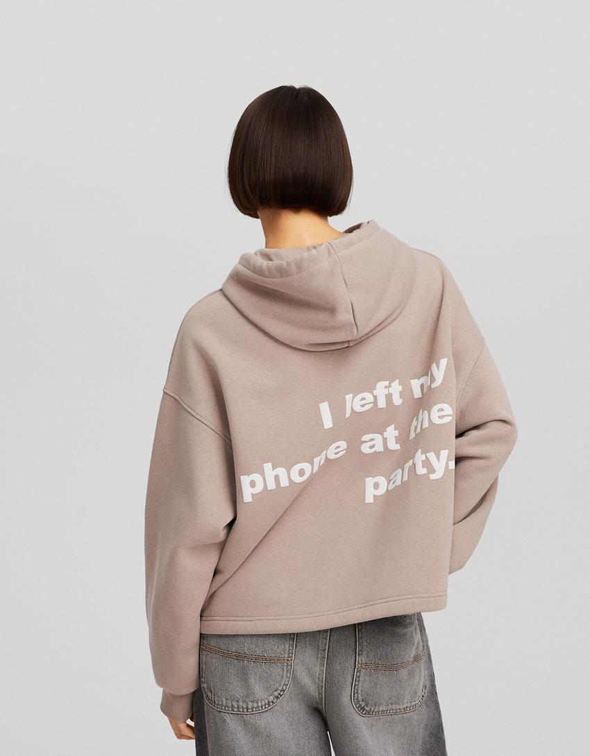 Sweatshirt capuz oversize estampado-Marrom-1