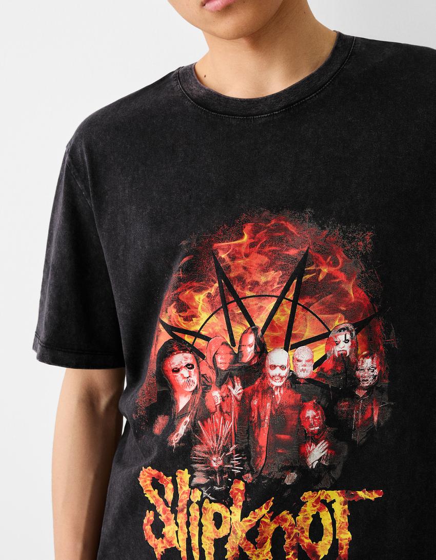 Фланелка с къс ръкав и щампа „Slipknot“-Черно-6