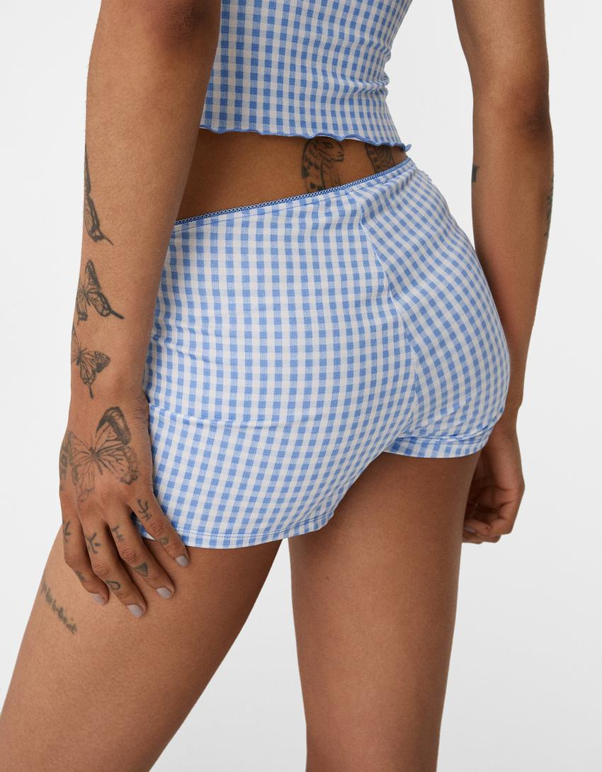 Short à carreaux-Bleu clair-3