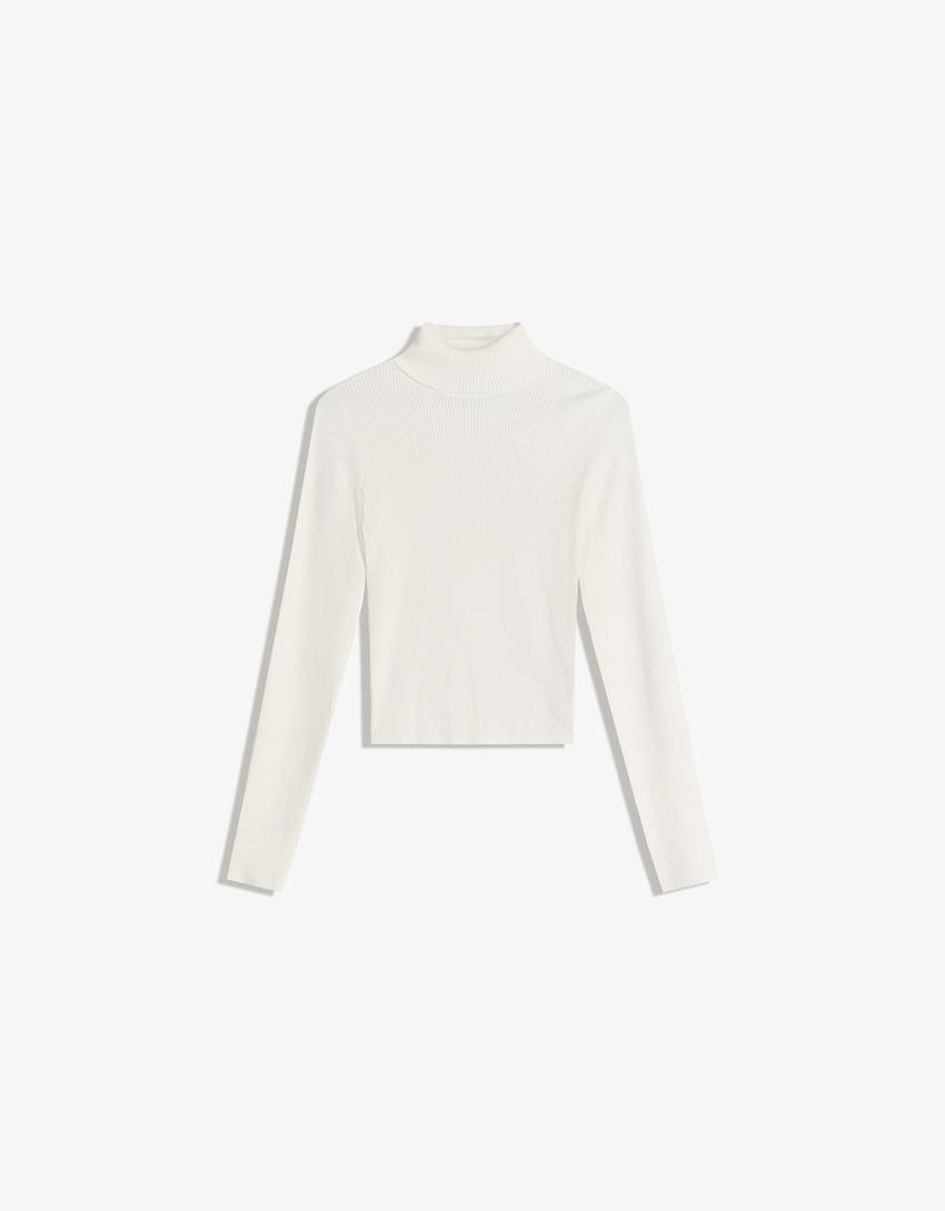 Raised neck ribbed jumper-White-0