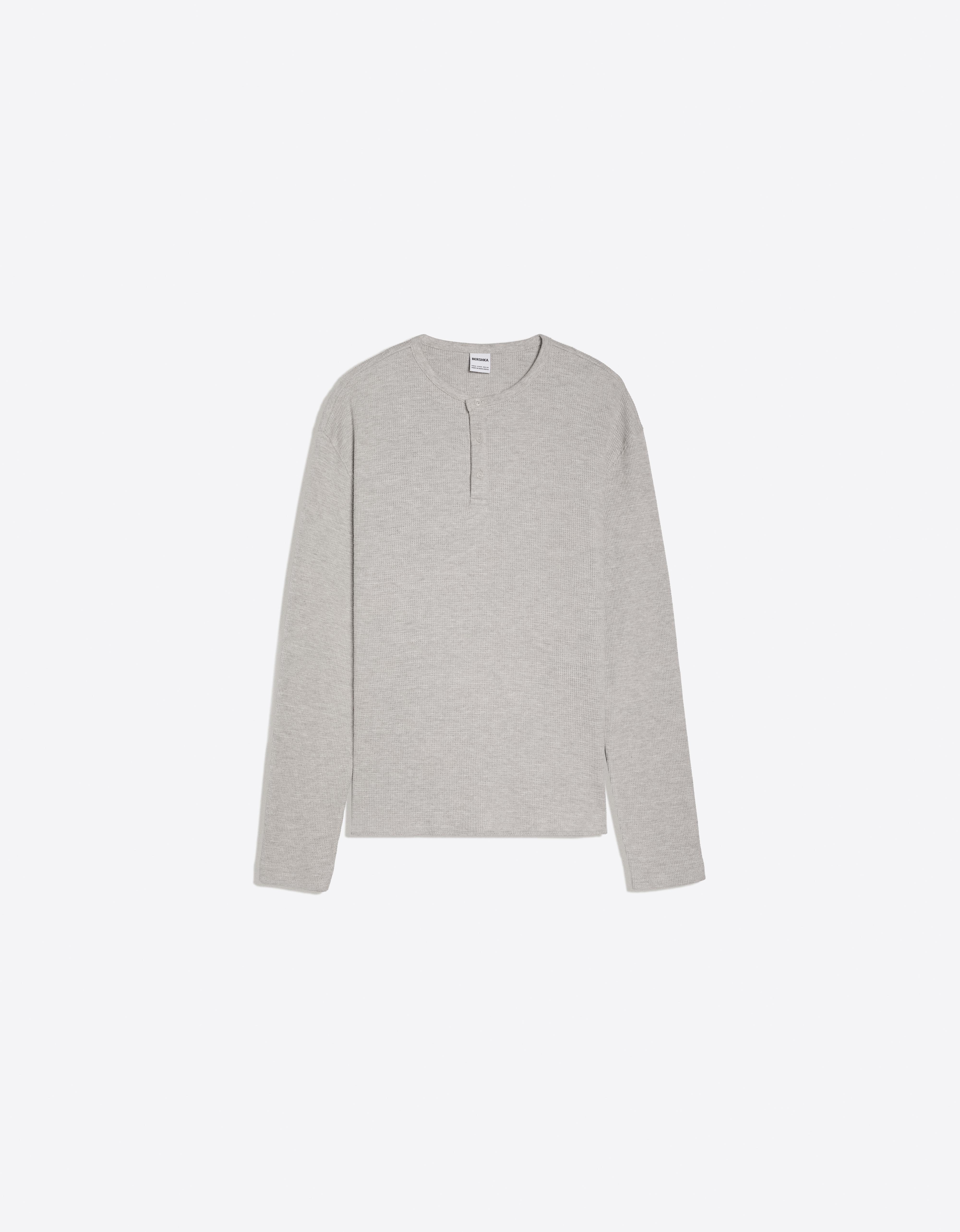 Slim fit long sleeve henley T-shirt — Grey (alternate view)