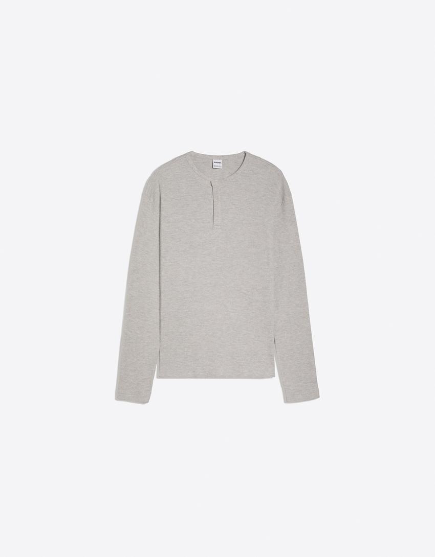 Slim fit long sleeve henley-Grey