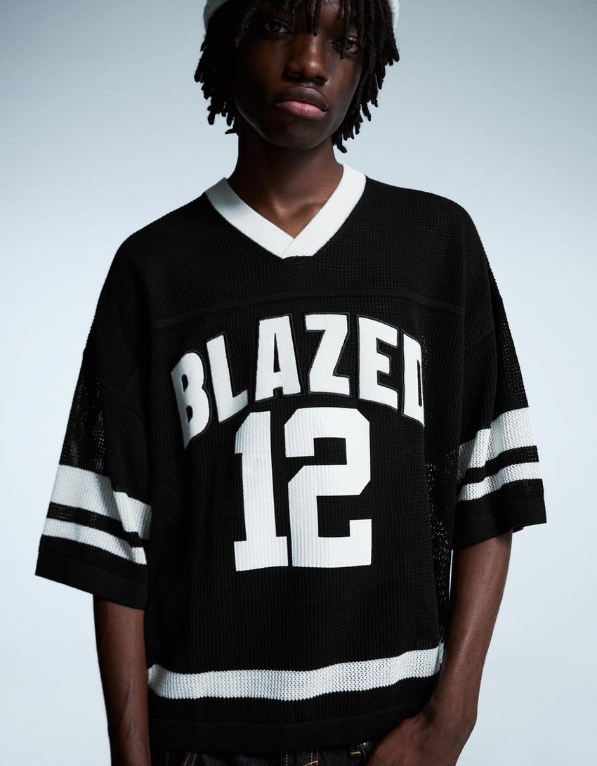 Short sleeve sport mesh print T-shirt-Black