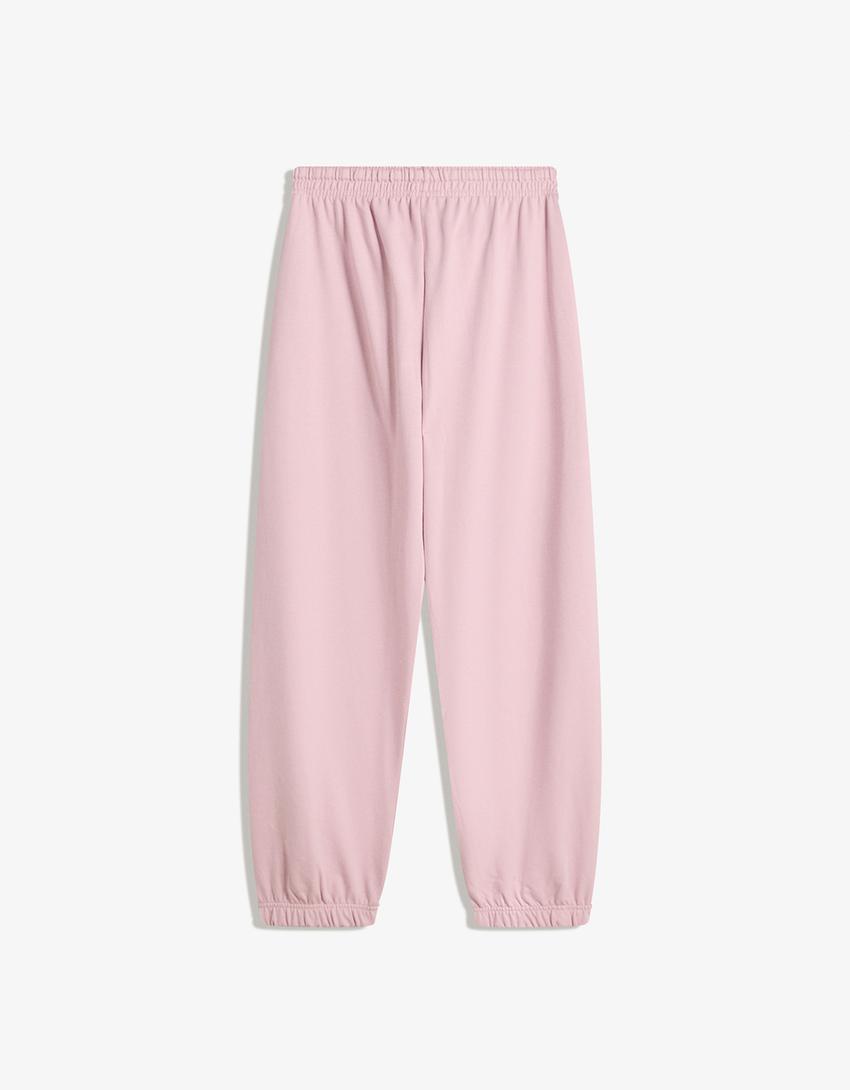 Joggerhose aus Plüsch-Rosa-1