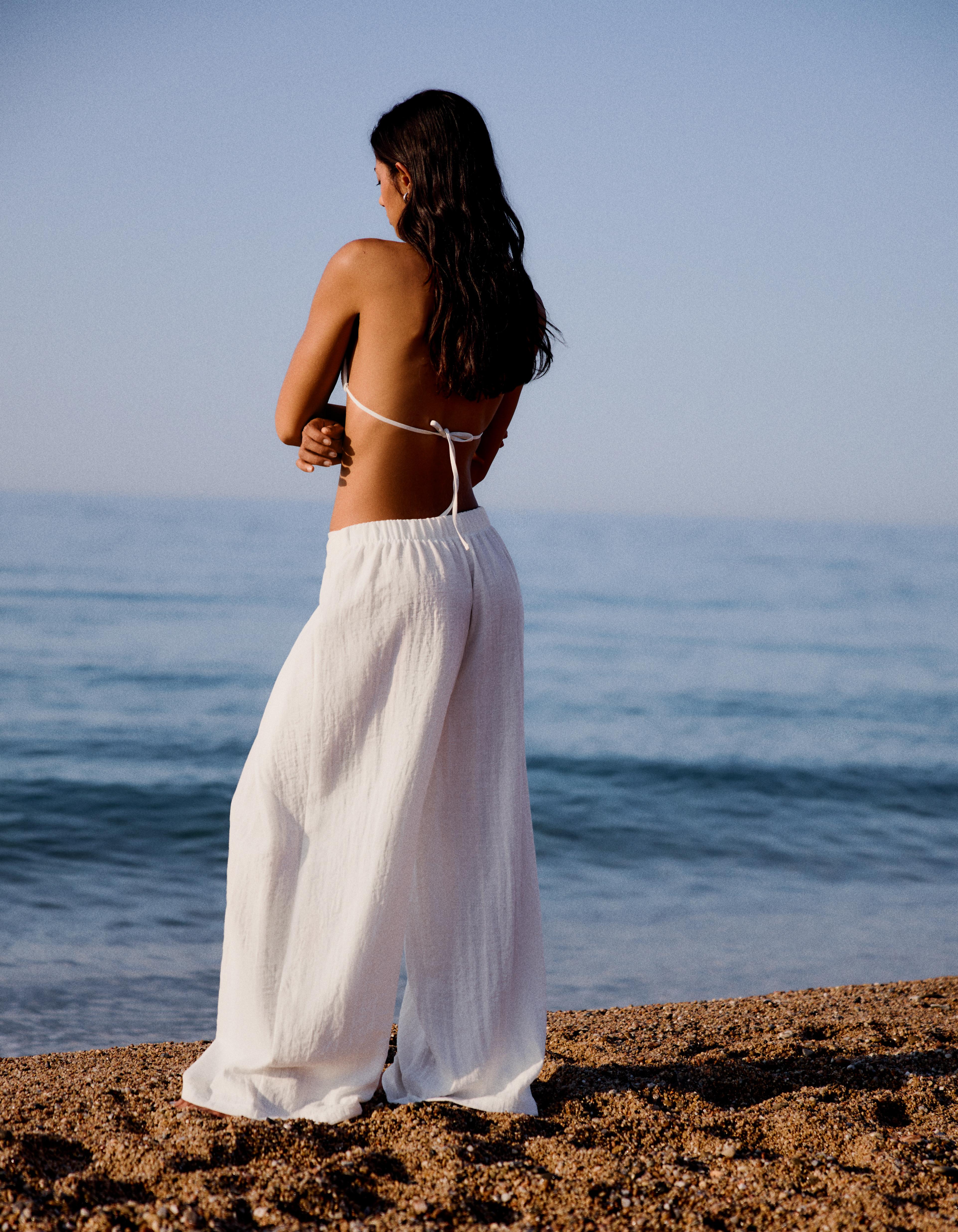 Rustic wide-leg pleated trousers — Off white