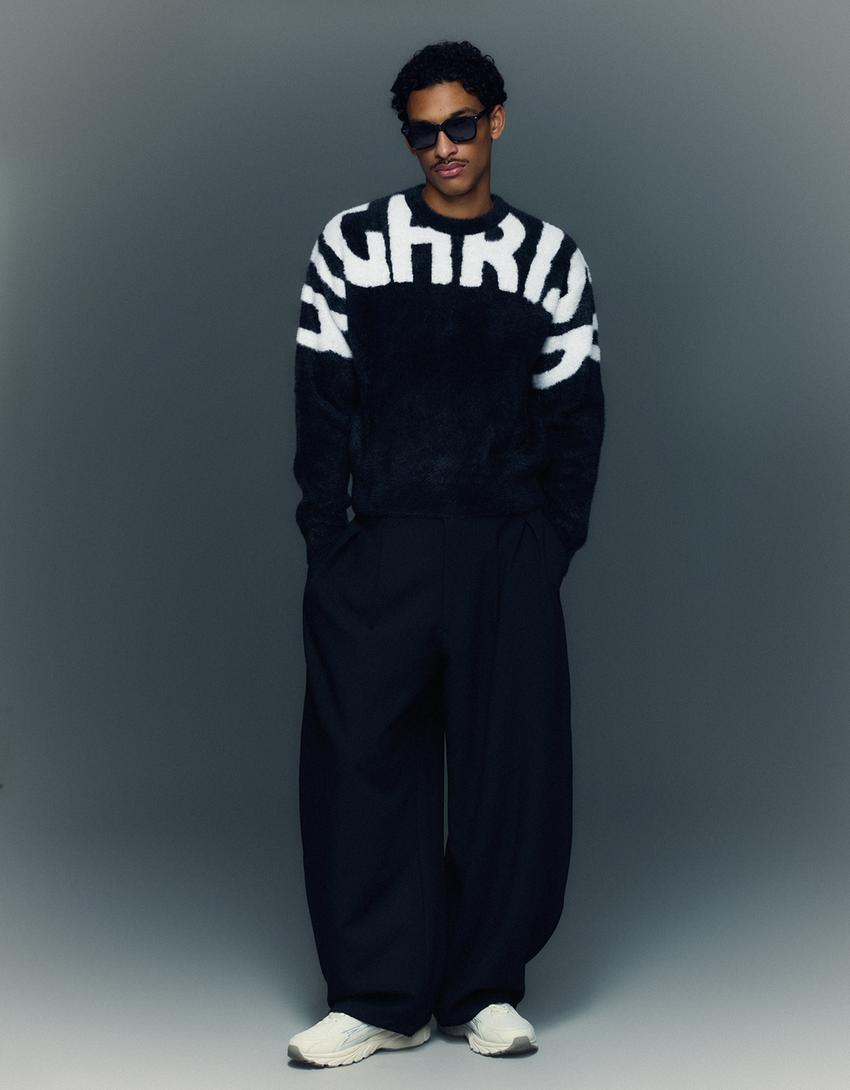 Jersey efecto pelo print-Negro