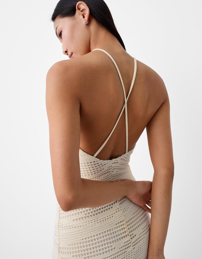 Robe maxi encolure américaine rustique-Écru-5