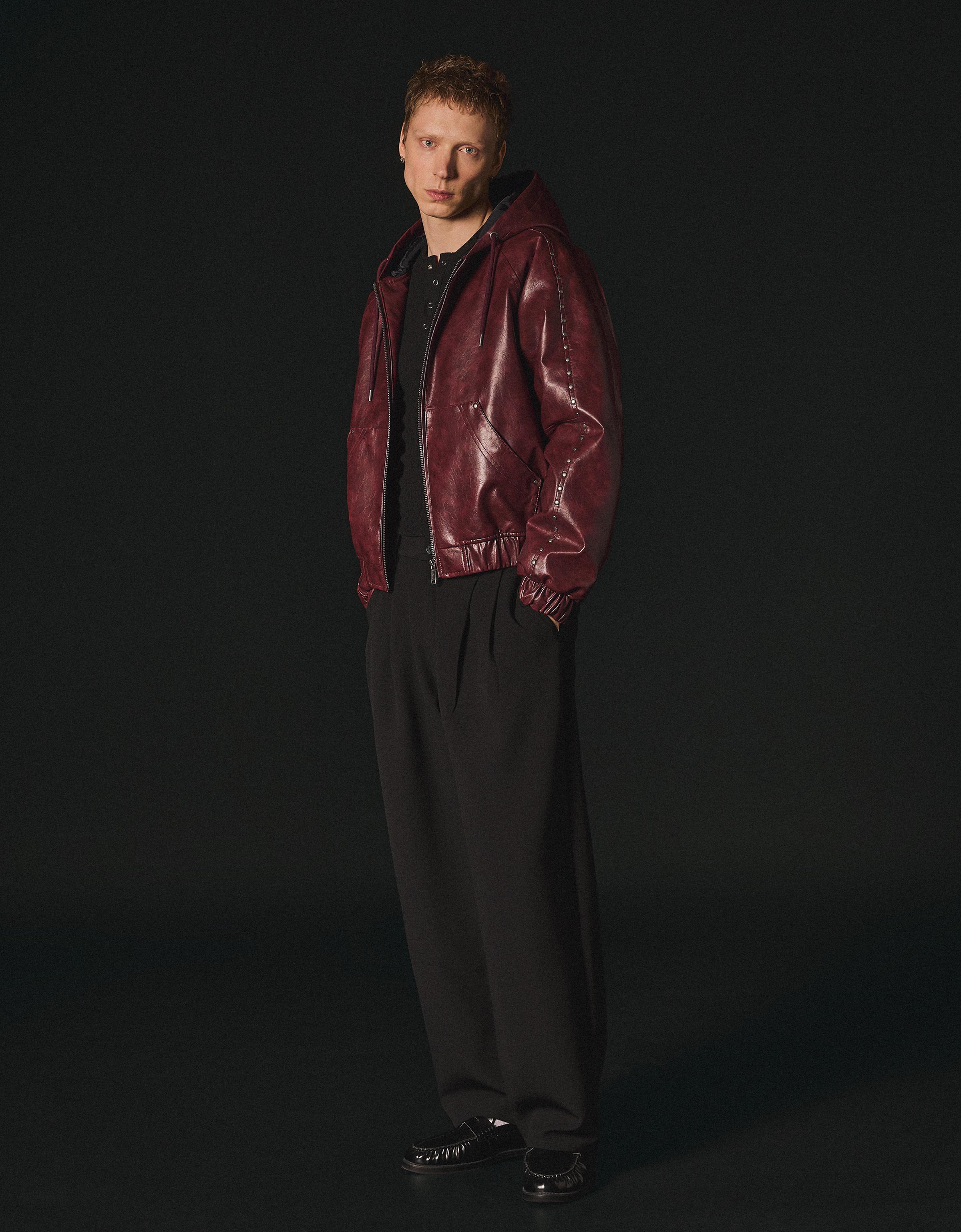 Studded faux leather jacket — Maroon