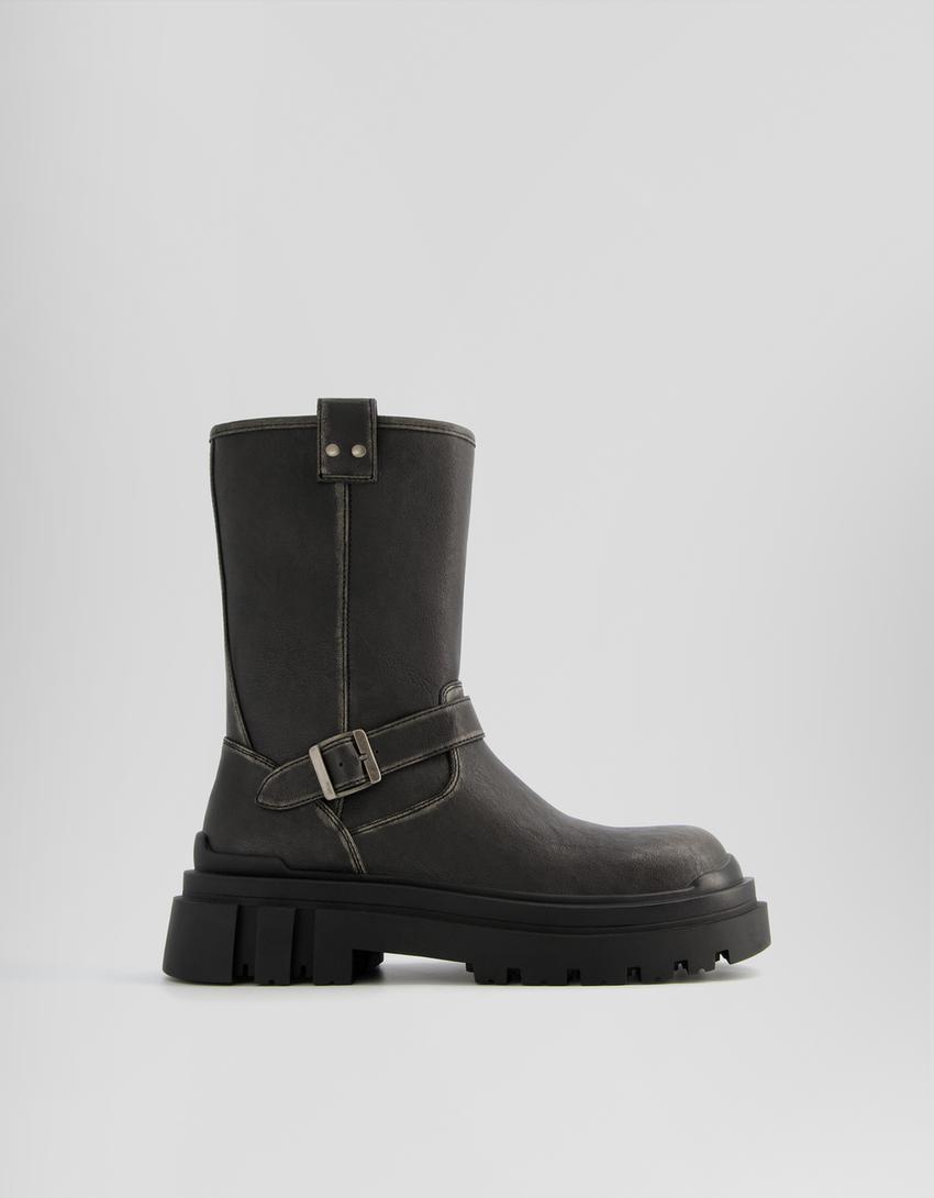 Bottines motard effet usé homme-Noir-5