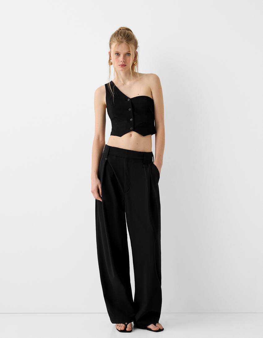 Pantalon tailoring pinces mélange de laine-Noir-4