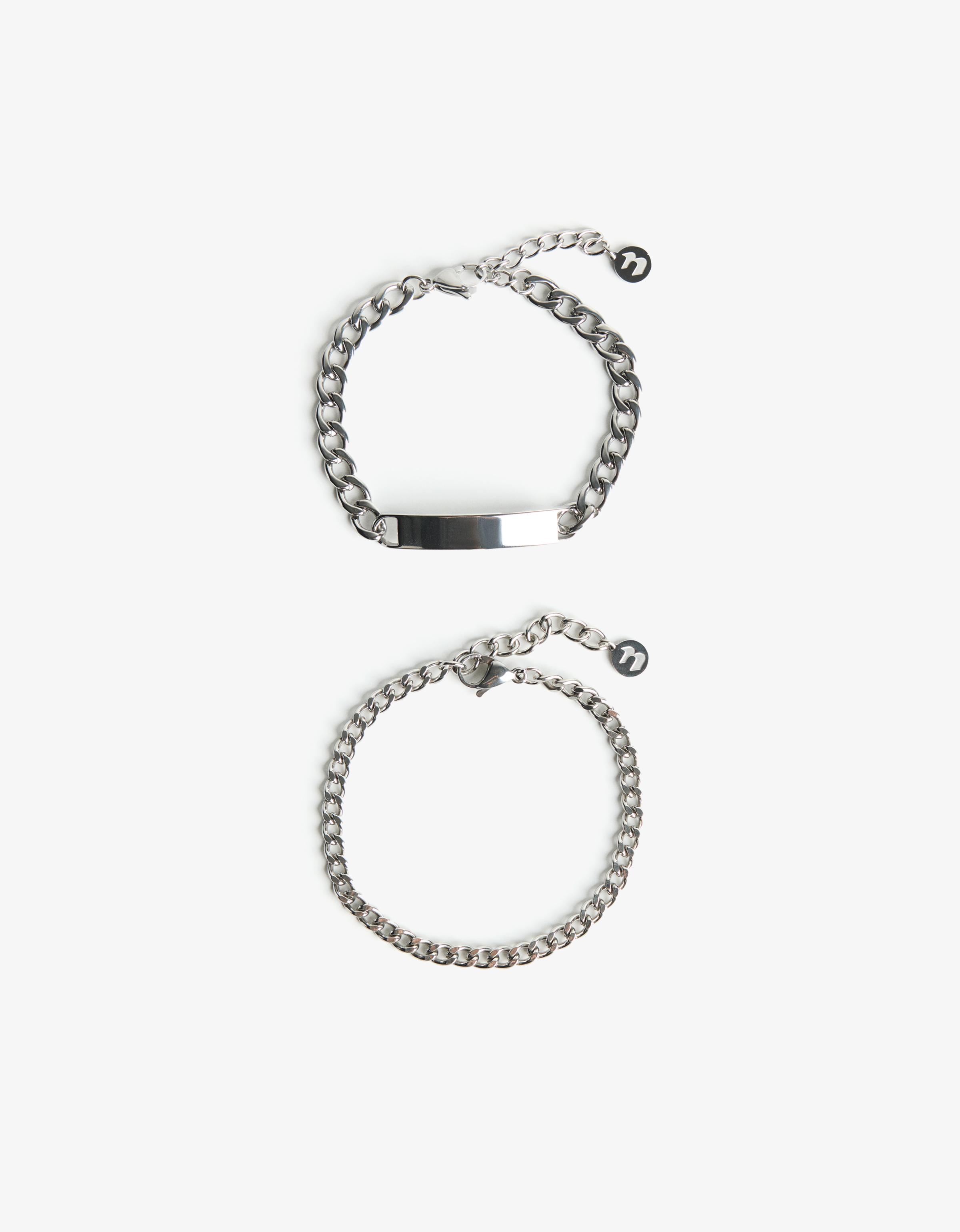 Bershka 2er-Pack Stahlarmbänder Herren Silber