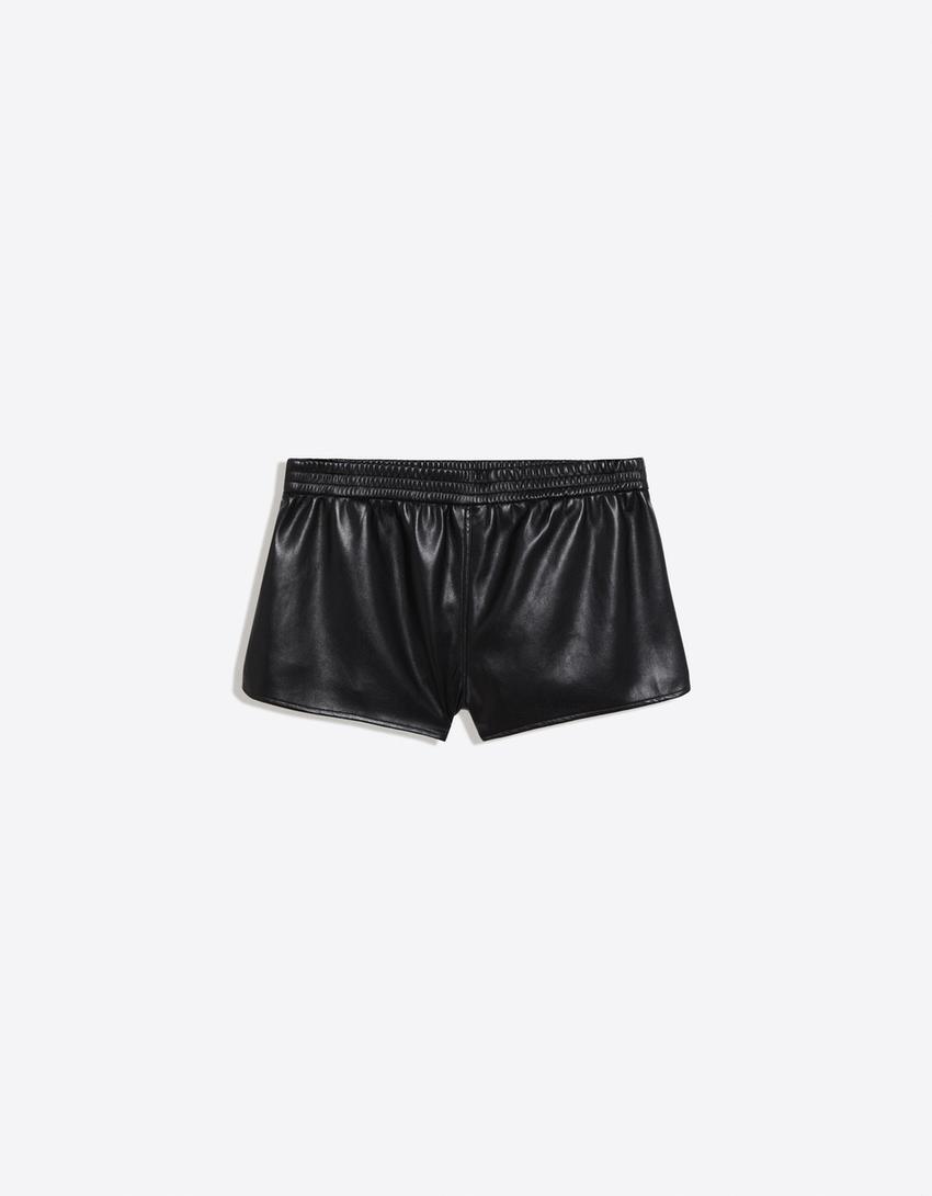 Boxer bel suni deri şort-Siyah