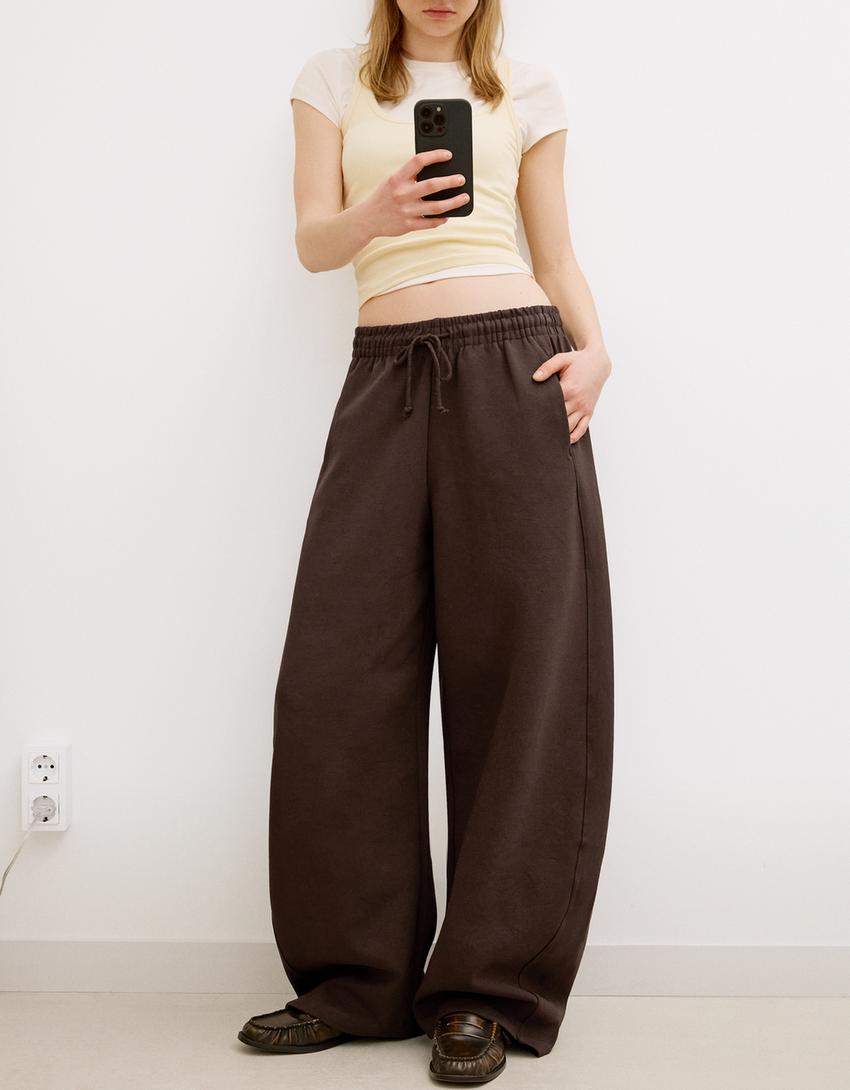 Pantaloni in felpa barrel-Marrone-2