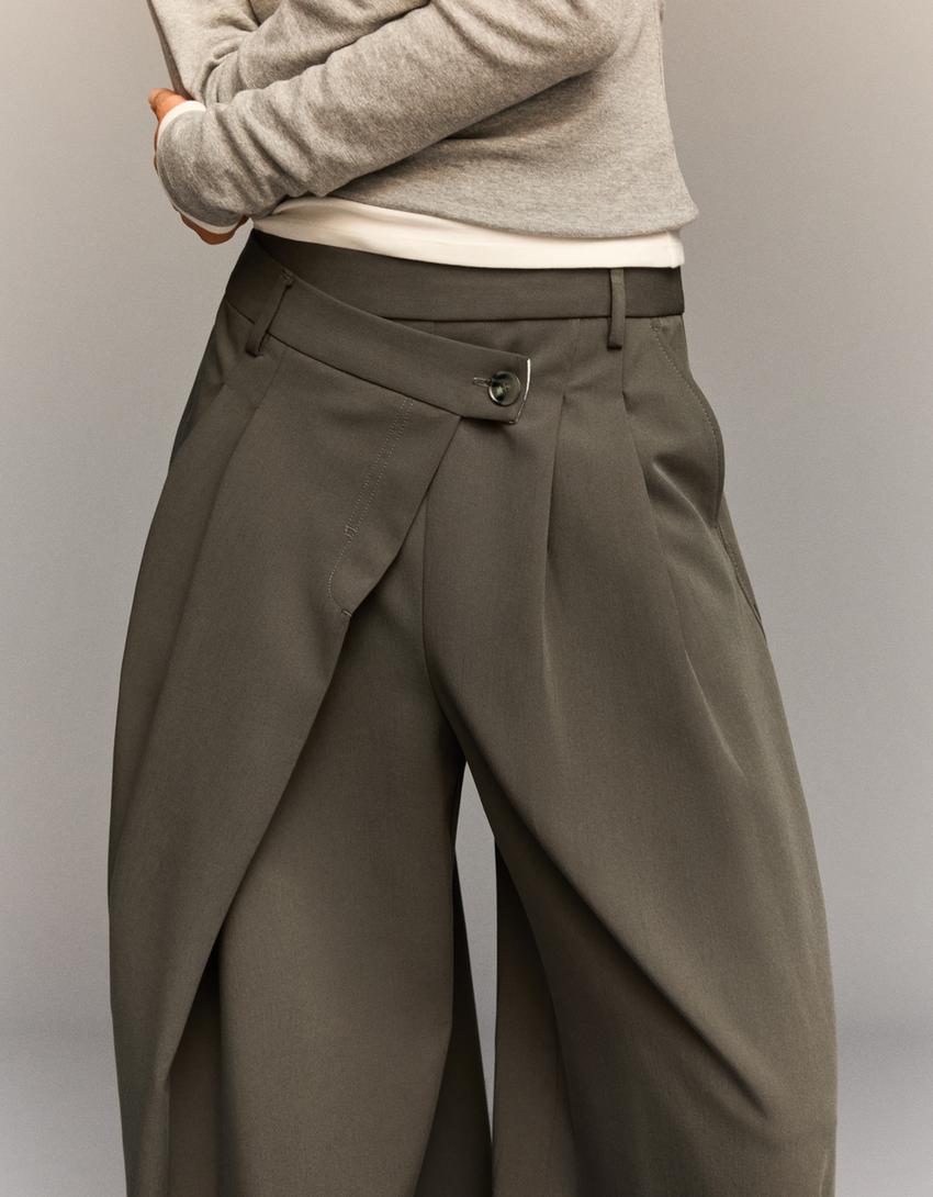 Pantalón tailoring cintura cruzada-Visón-1