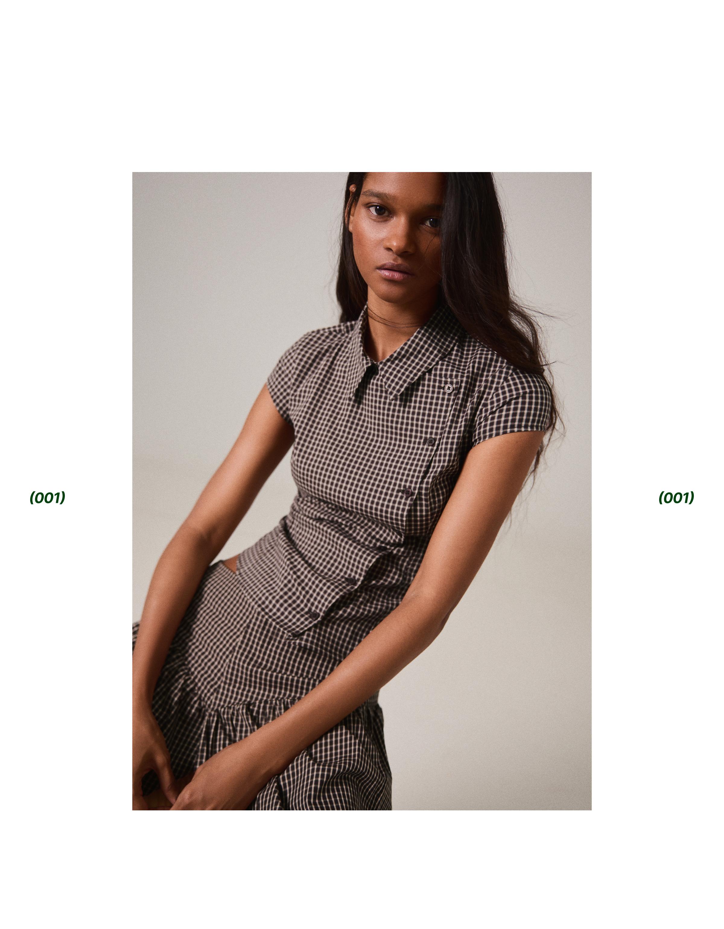 Short sleeve cross-button shirt — Maroon
