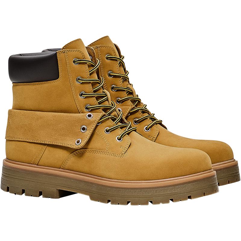 LACE-UP WORKER ANKLE BOOTS — SAND