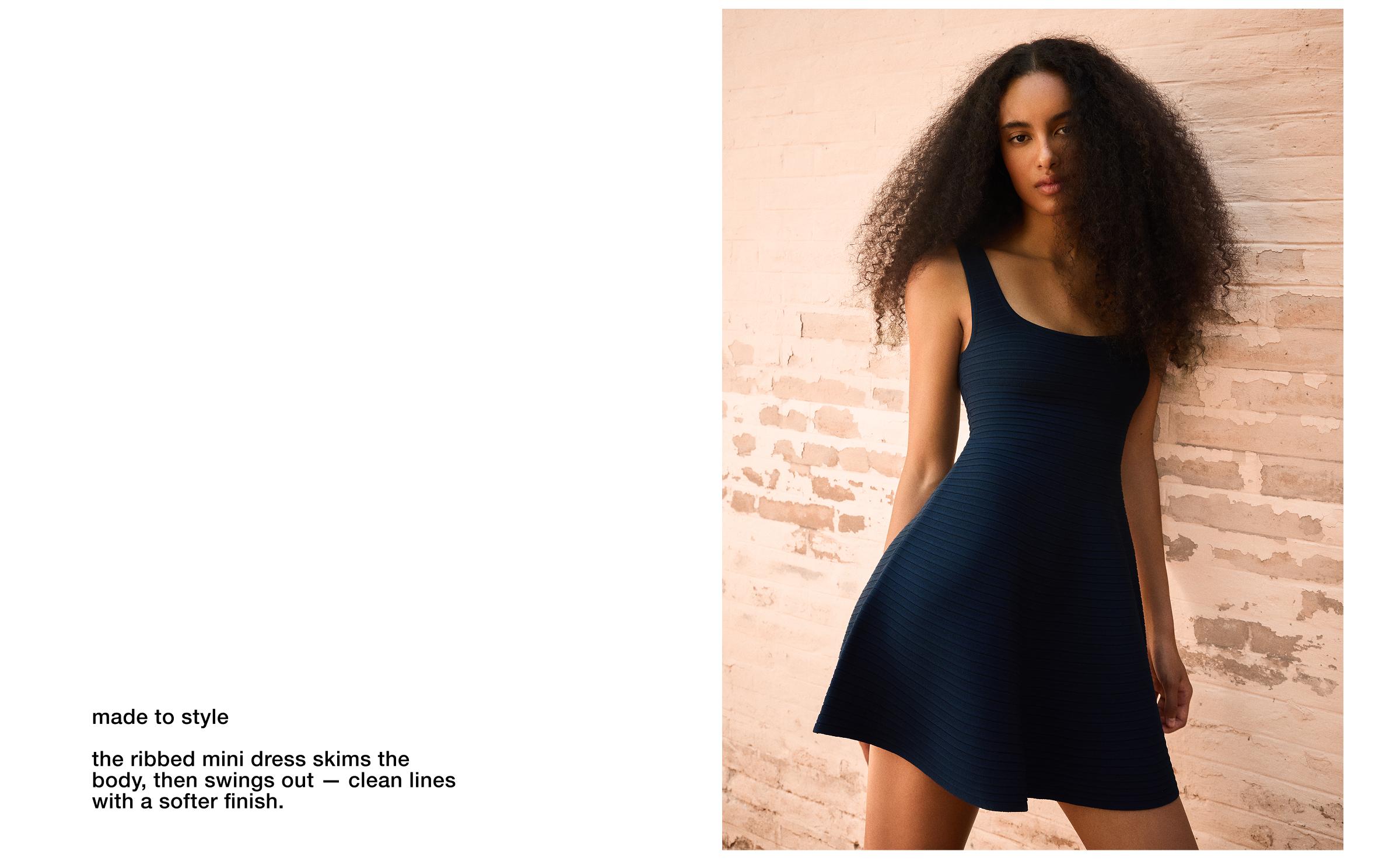 Knitted mini dress with flared skirt — Navy