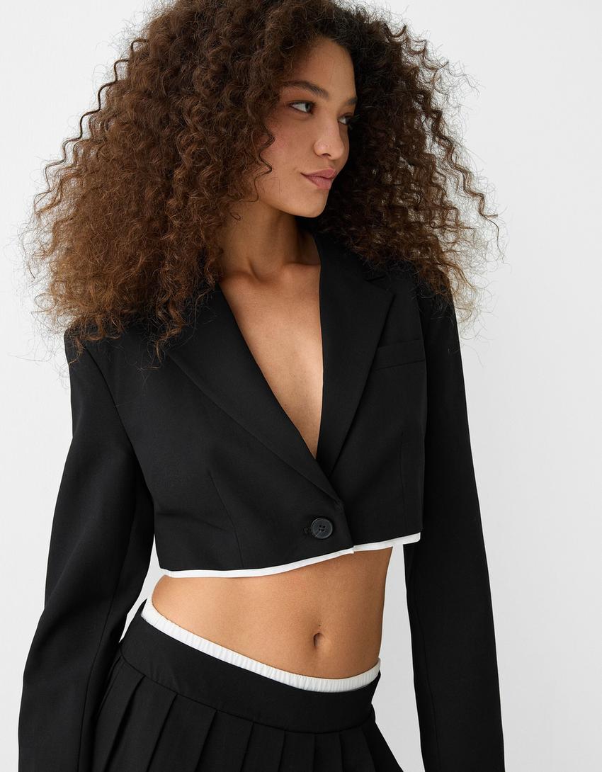 Ensemble blazer et jupe popeline-Noir-3