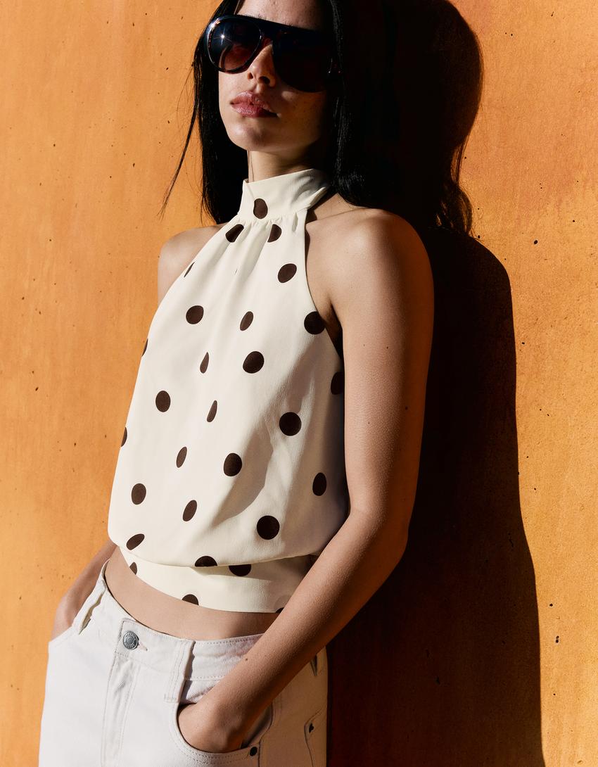 Halterneck-topp-Beige