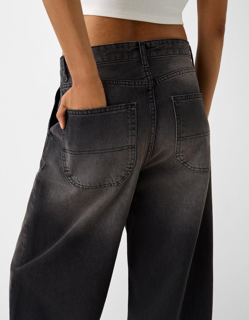 بنطال جينز تزلج بتأثير باهت-رمادي-6