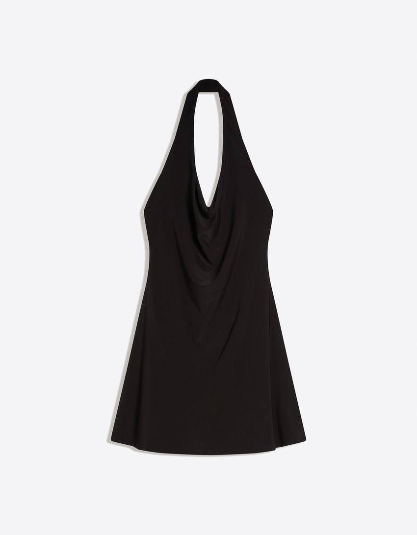 Vestido mini halter-Negro