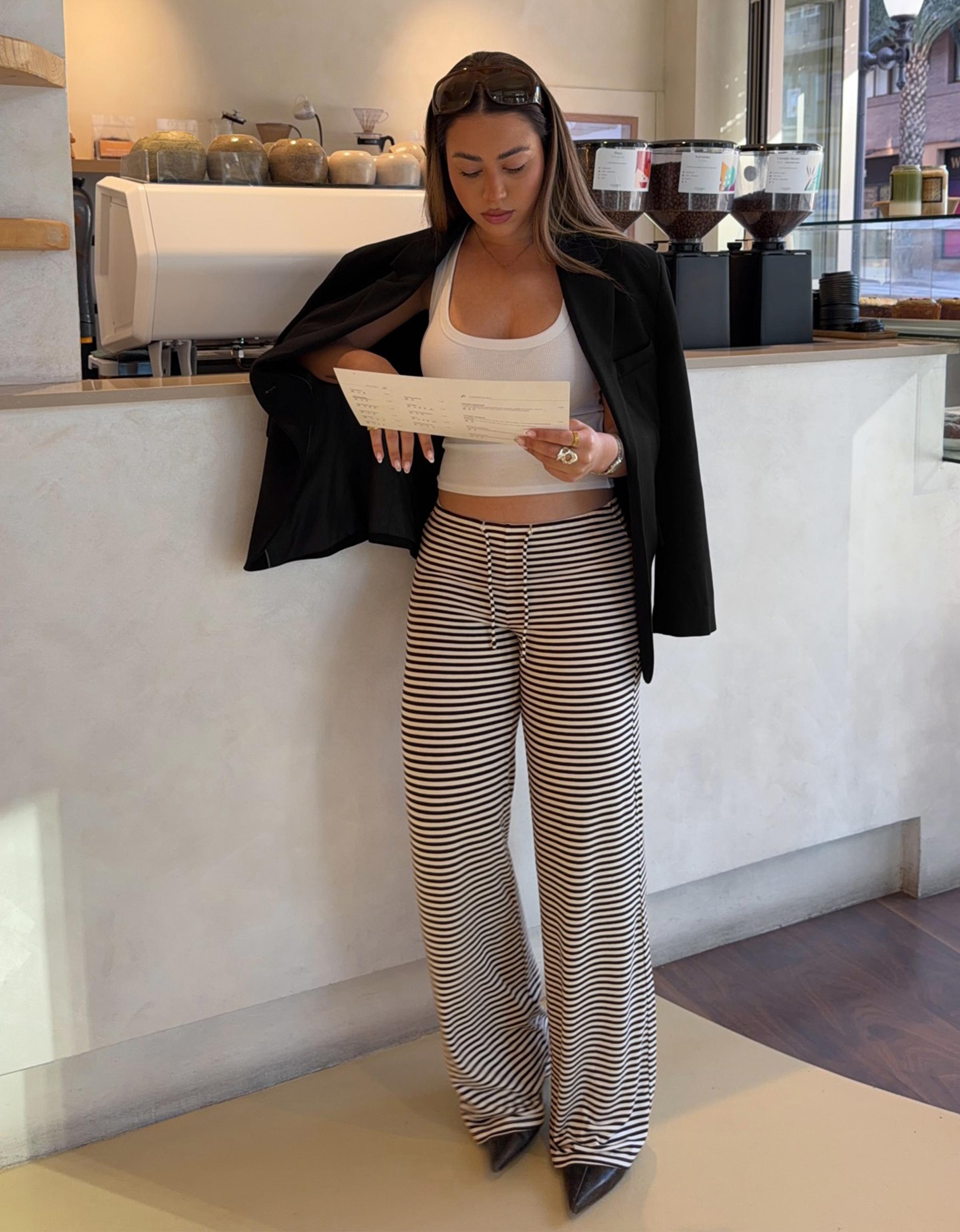 Bershka Pantalón Straight Print Rayas Mujer Marino