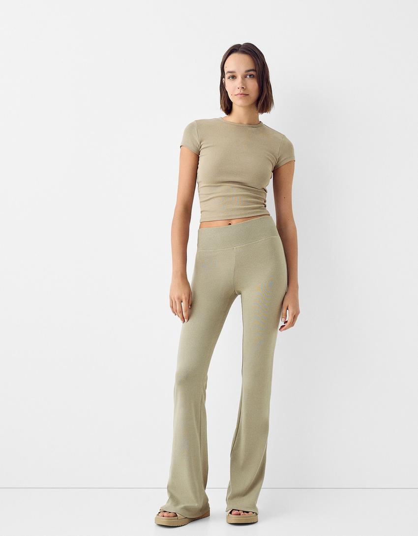 T-shirt and flared trousers set-Khaki-0
