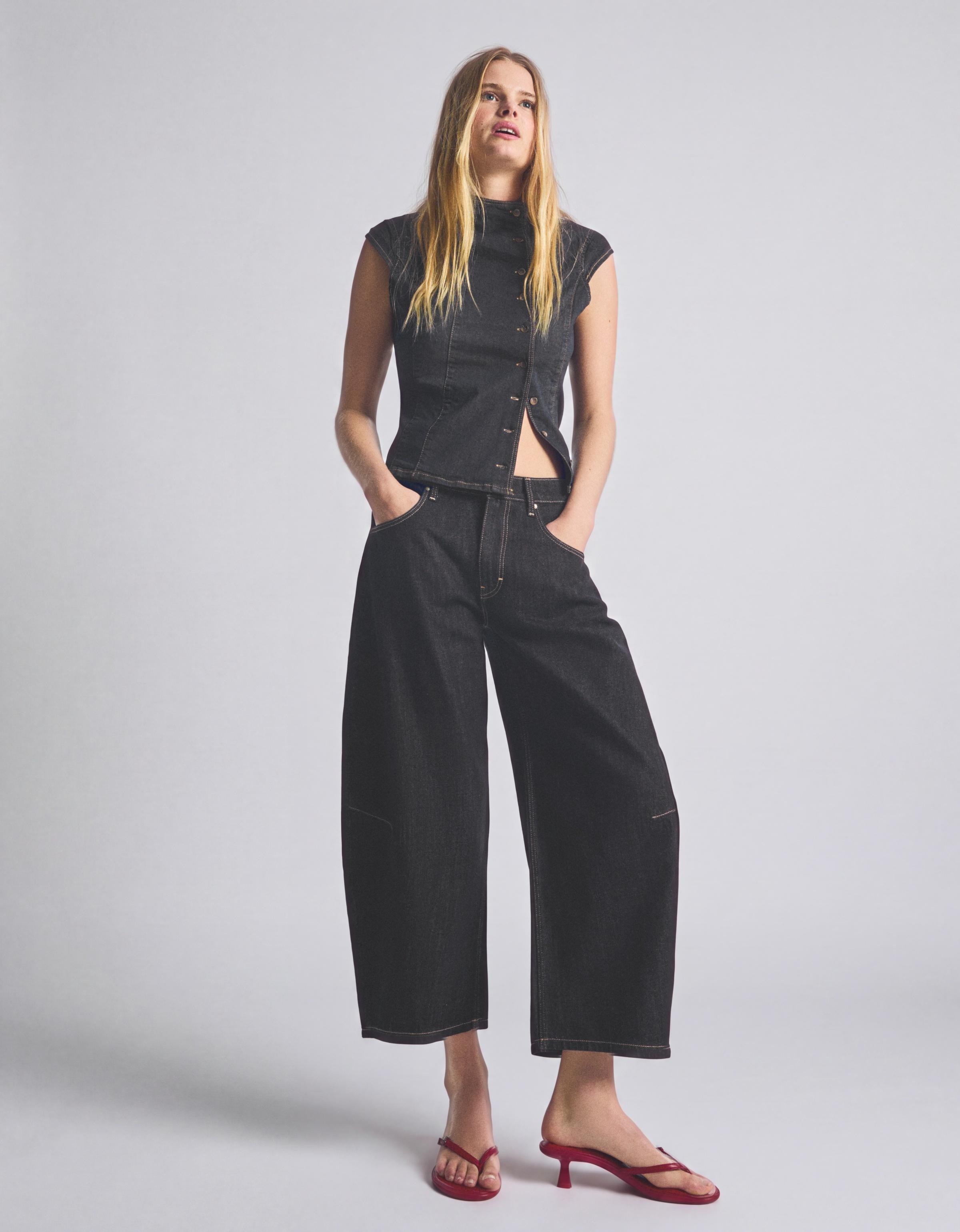 Cropped barrel-leg jeans — Navy