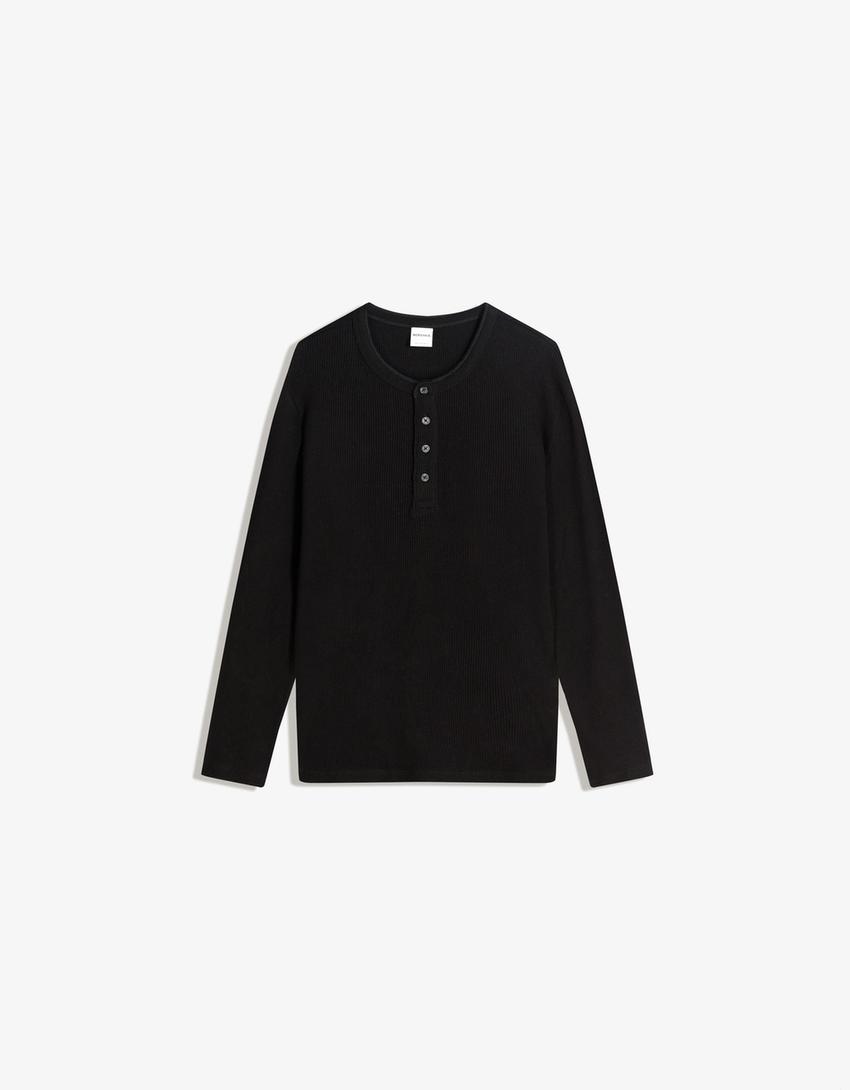 Camiseta manga larga henley slim fit