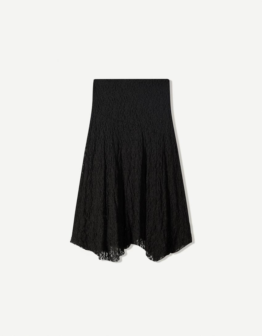 Blonde lace midi skirt-Black