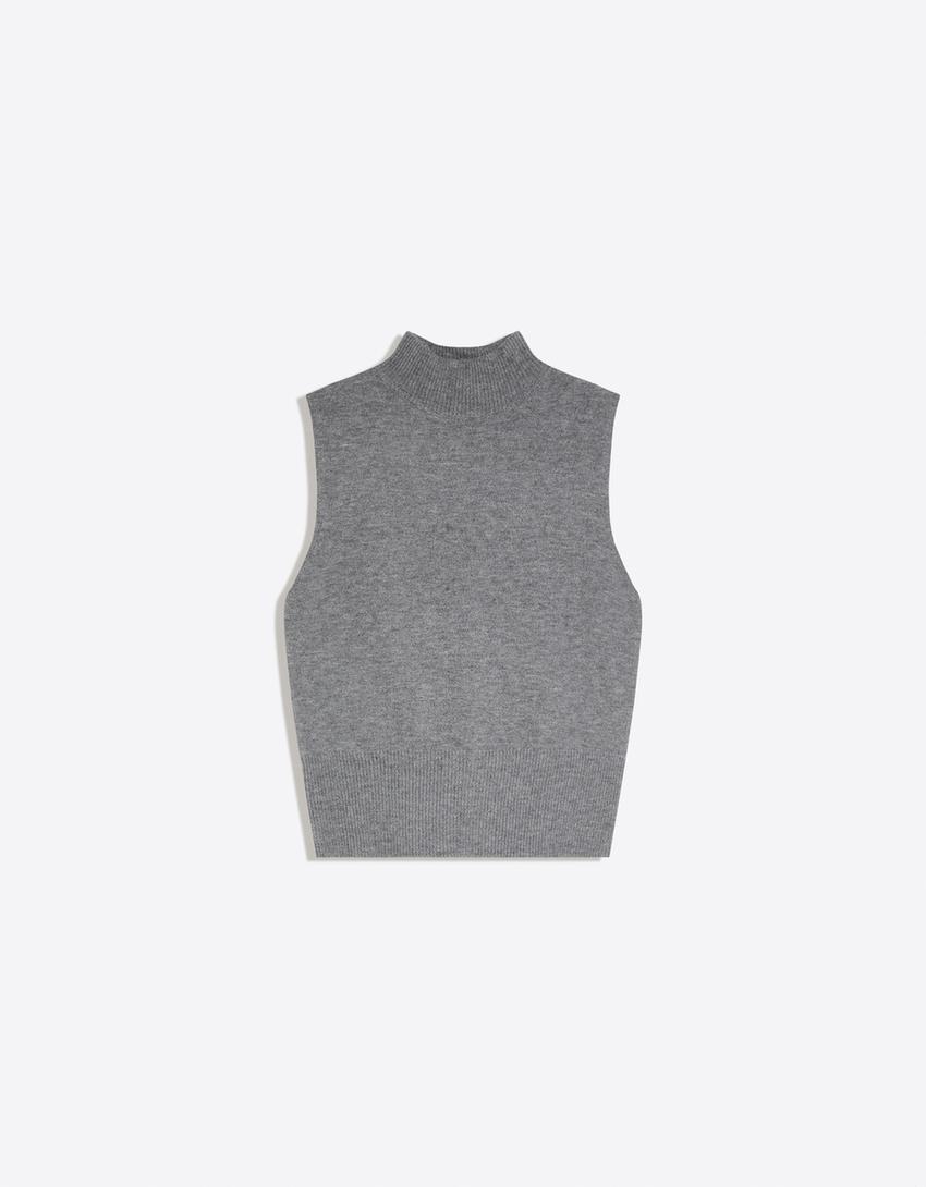 Chaleco punto cuello perkins-Gris