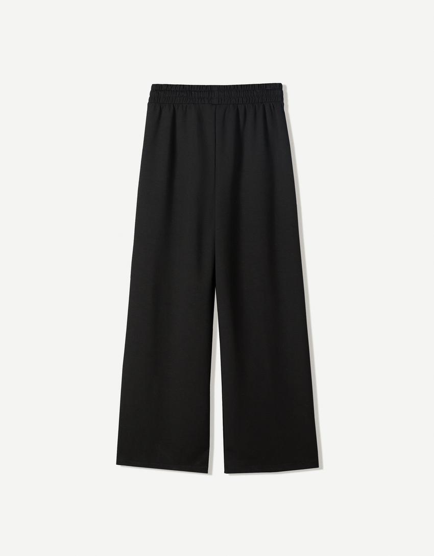 Soft wide leg broek-Zwart