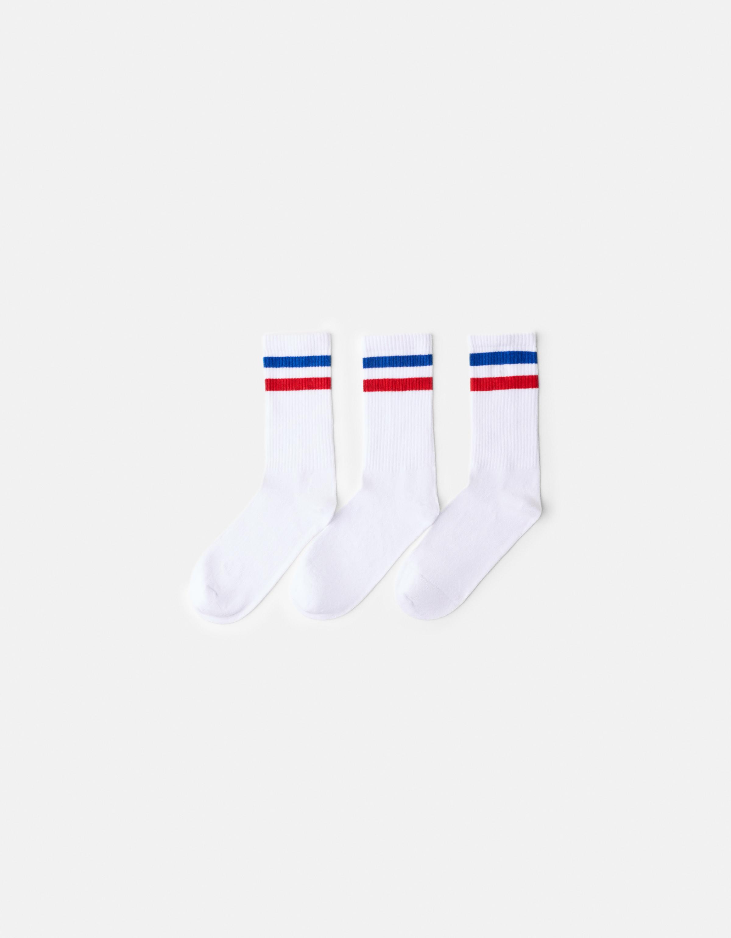 Bershka 3er-Pack Socken Mit Streifen Herren Weiss