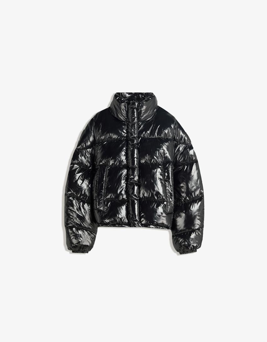 Vinyl-effect puffer jacket-Black