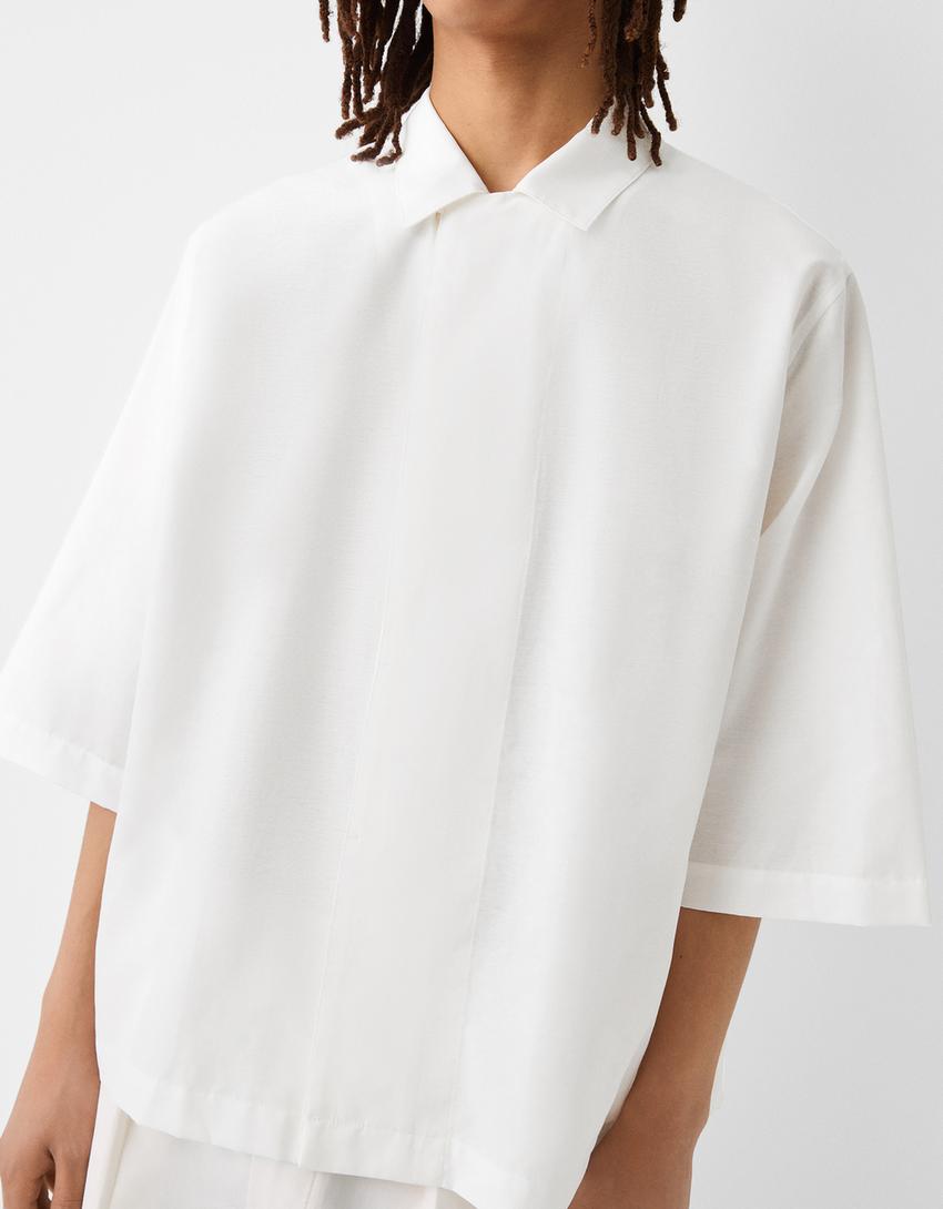 قميص متداخل بأكمام قصيرة-أبيض مطفي-2