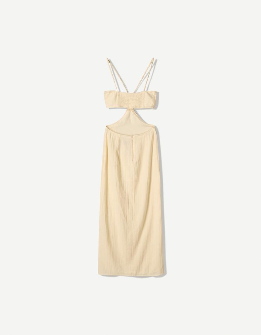 Vestido midi rústico cut-out-Crudo