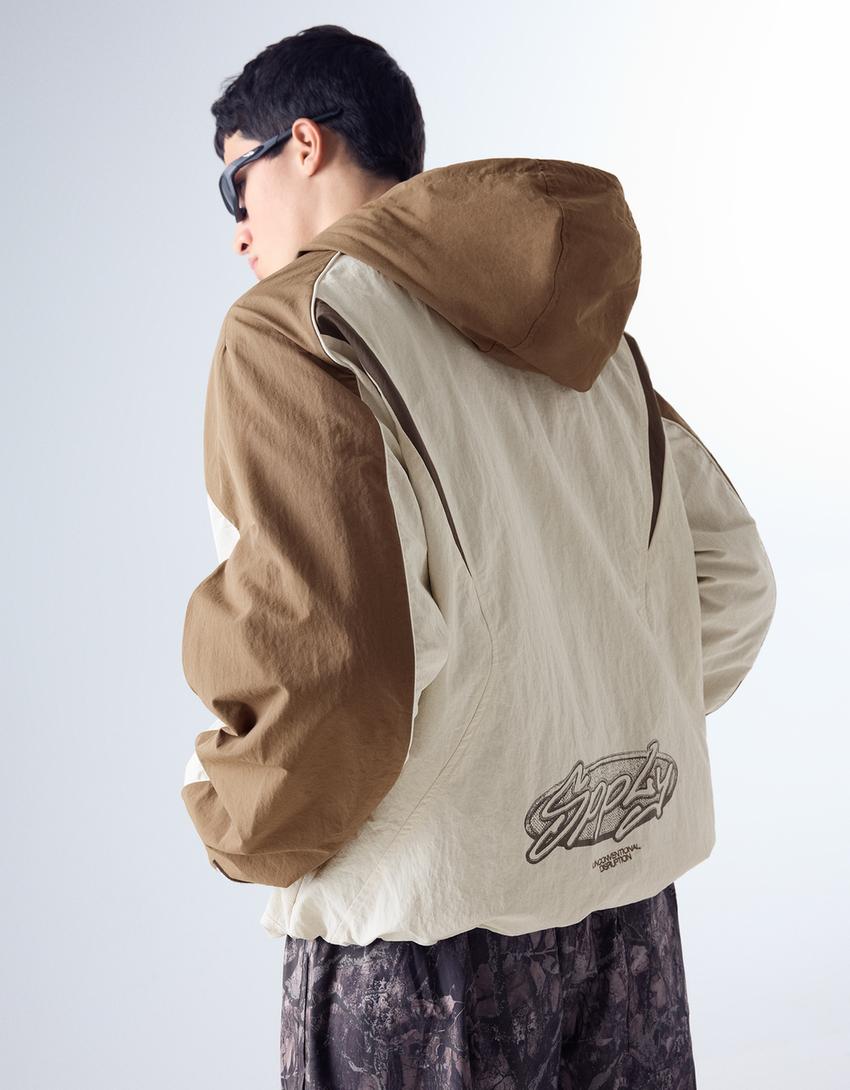 Technical hooded jacket-Brown