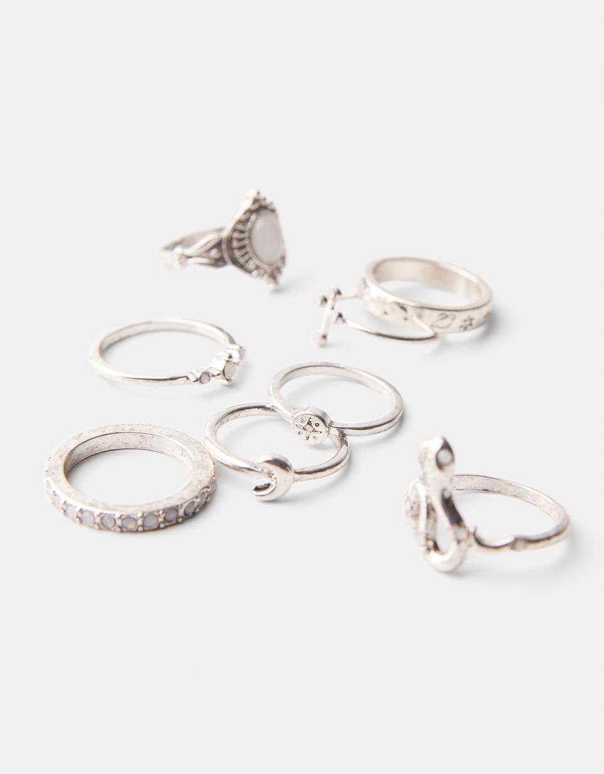 8-pack of snake and cross rings-Silver-2
